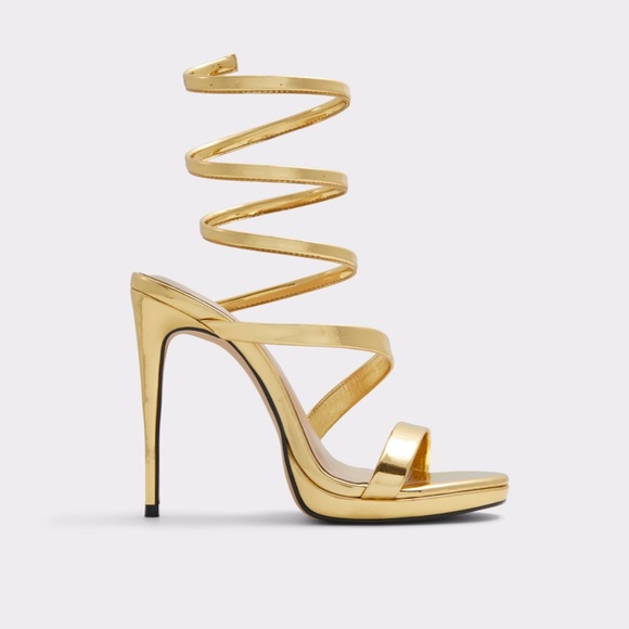 ALDO Katswirl Gold Metallic Spiral Strappy Stiletto Heels Sandals Women’s 8 38.5 - Picture 2 of 12